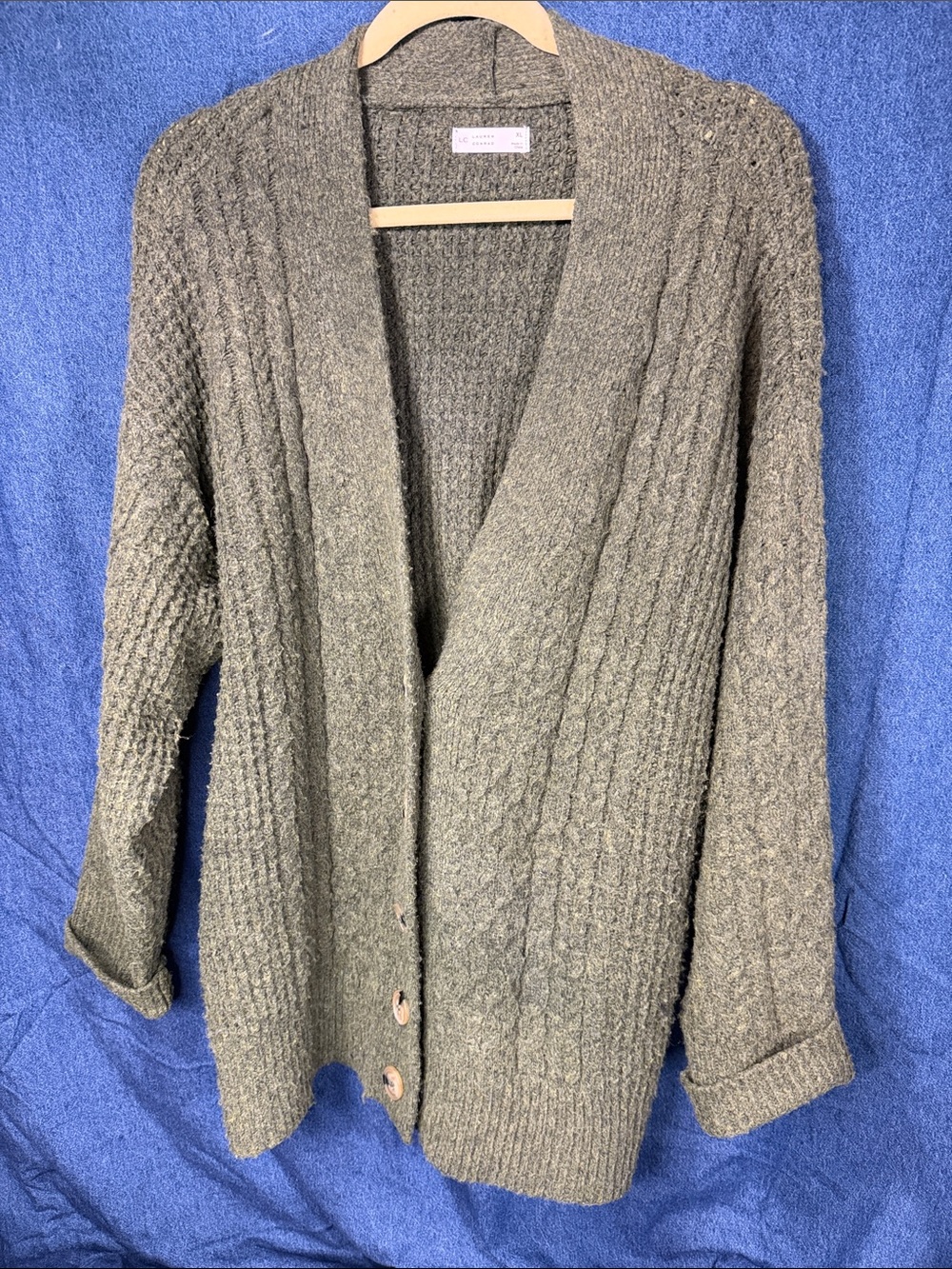 LC Lauren Conrad Olive Green Knit Open Cardigan